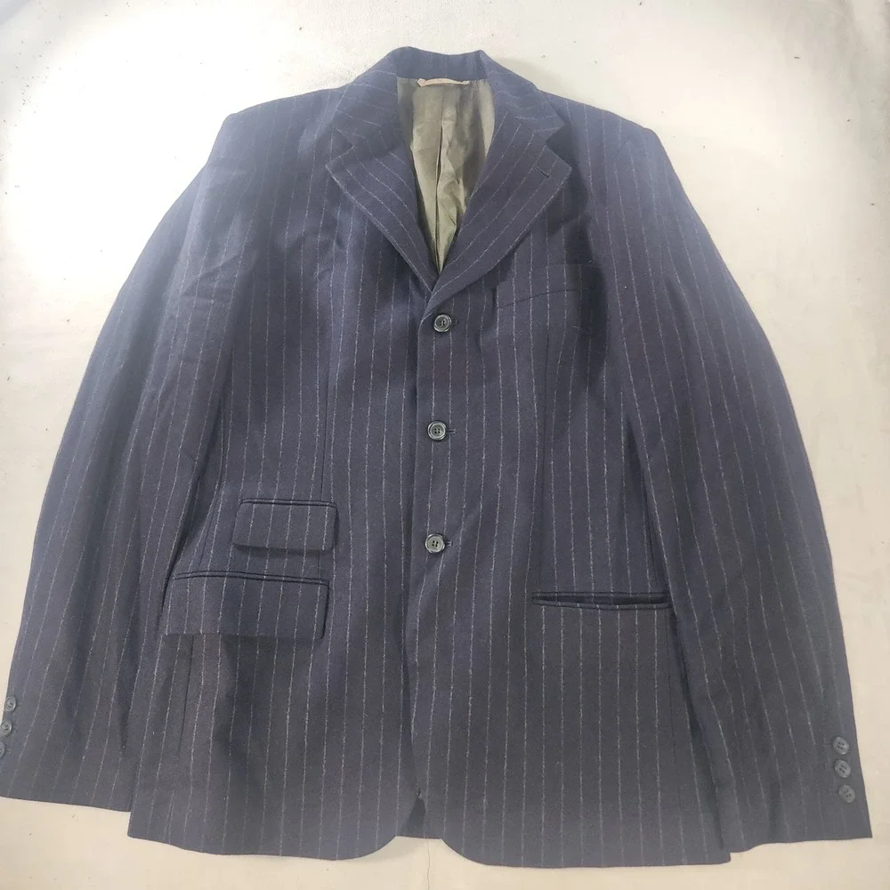 Abercrombie & Fitch Mens Navy Blue Pinstripe 100% Wool 3-Button Blazer Jacket M